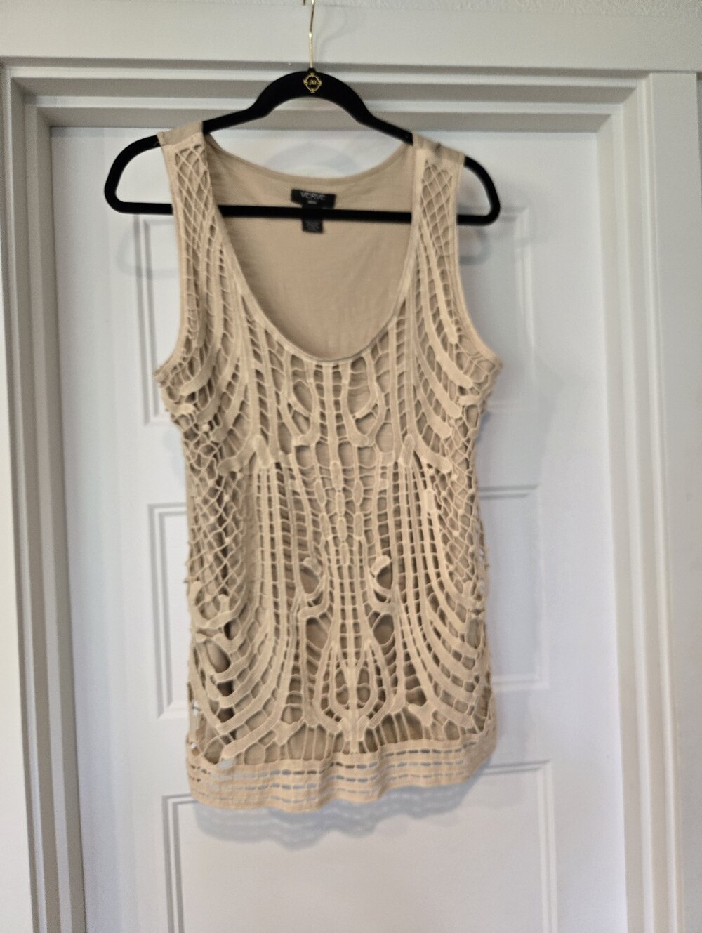 Verve Ami Beige Crochet Overlay Tank. Size L